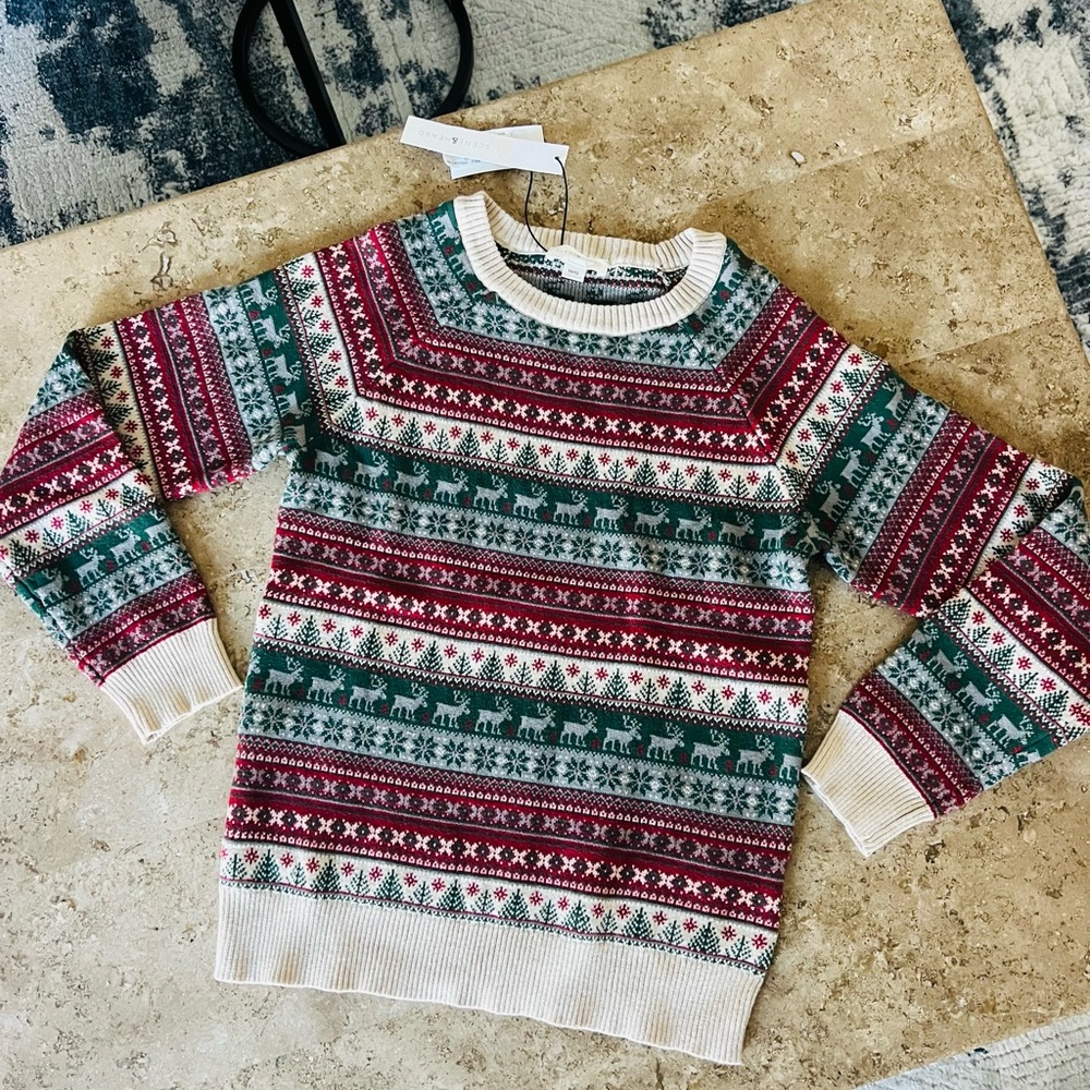 NWT Scene&Heard Fair Isle Festive Christmas 100% Cotton Knit Sweater Size 10-12 - Picture 6 of 9